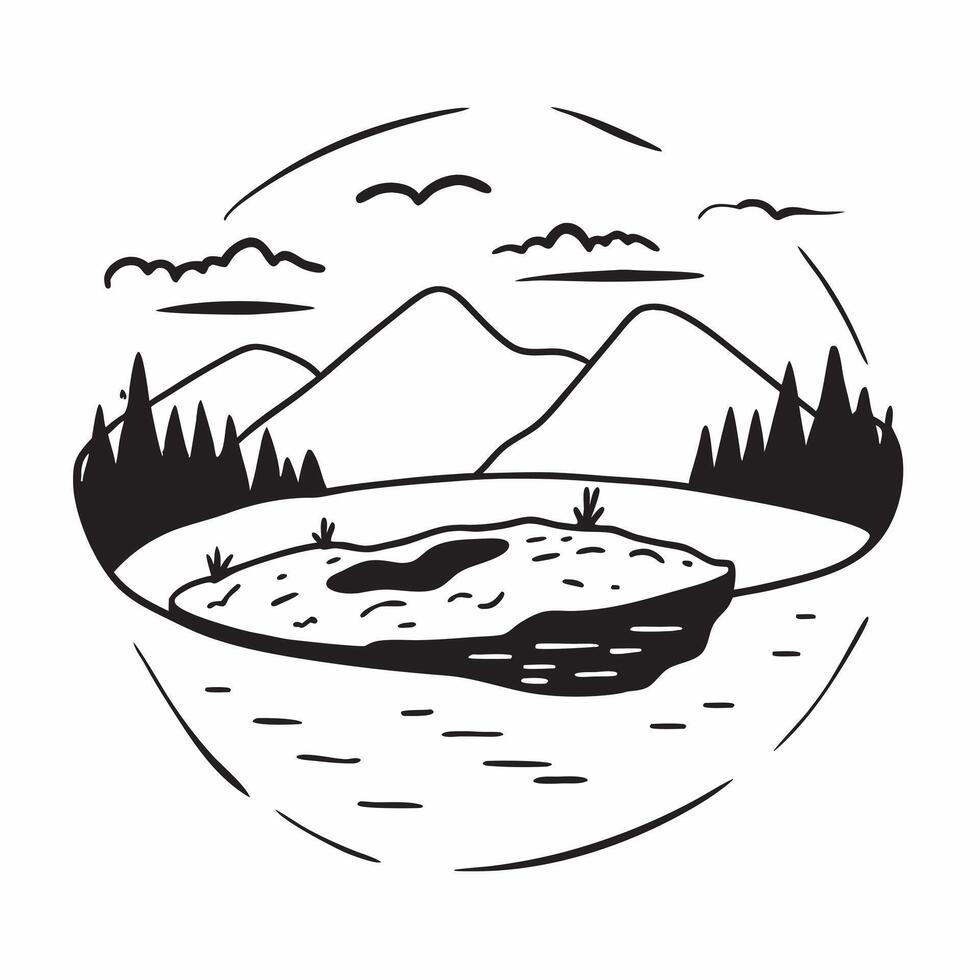 Scenic lake with reflection of mountains and forest concept as A scenic lake with the reflection of mountains and forest with ample copyspace for text representing the natural beau Clear vector