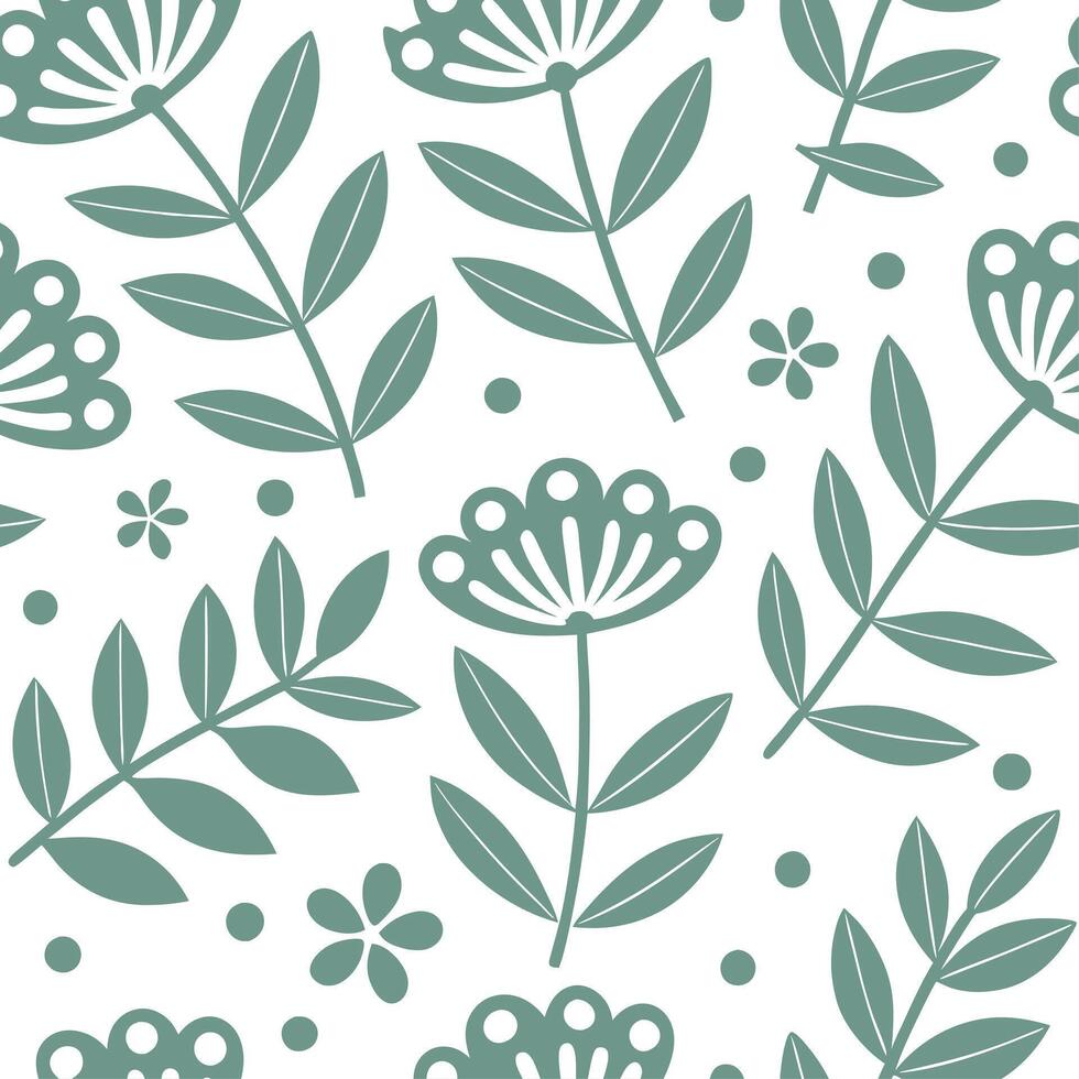 Scandinavian Nordic floral seamless tile pattern with muted greens and white for minimalist home decor concept as Muted green Nordic floral designs arranged seamlessly for minimali Clear vector