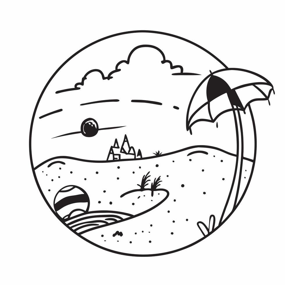 Sandy beach with a colorful beach umbrella and clear sky concept as Sandy beach with a colorful beach umbrella and a clear sky providing ample copyspace for text capturing the rela Clear vector