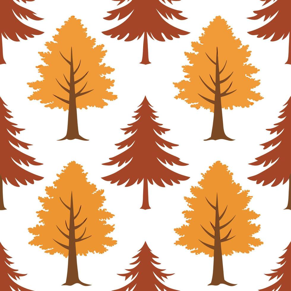 Rustic autumn trees seamless tile pattern with pine and birch for country inspired interiors concept as Pine and birch trees arranged seamlessly to create rustic and country inspir Clear Set 2 vector