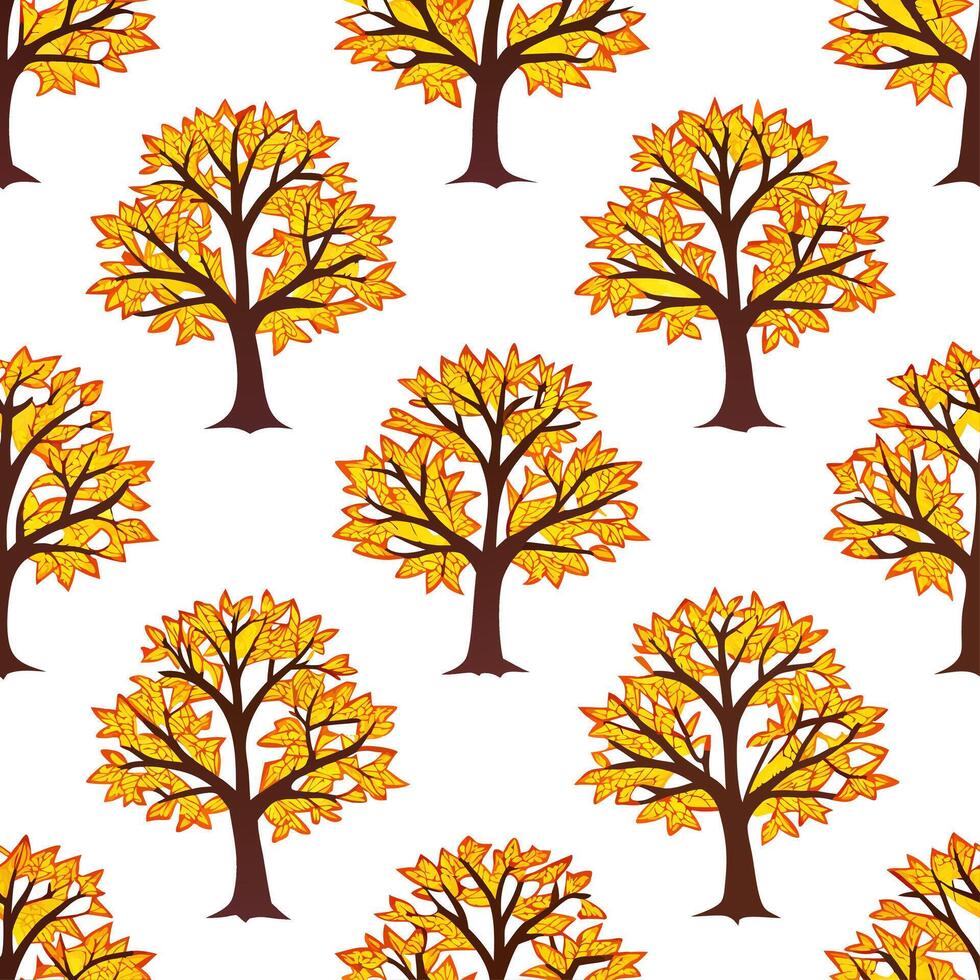 Rustic autumn trees seamless tile pattern with pine and birch for country inspired interiors concept as Pine and birch trees arranged seamlessly to create rustic and country inspir Clear vector
