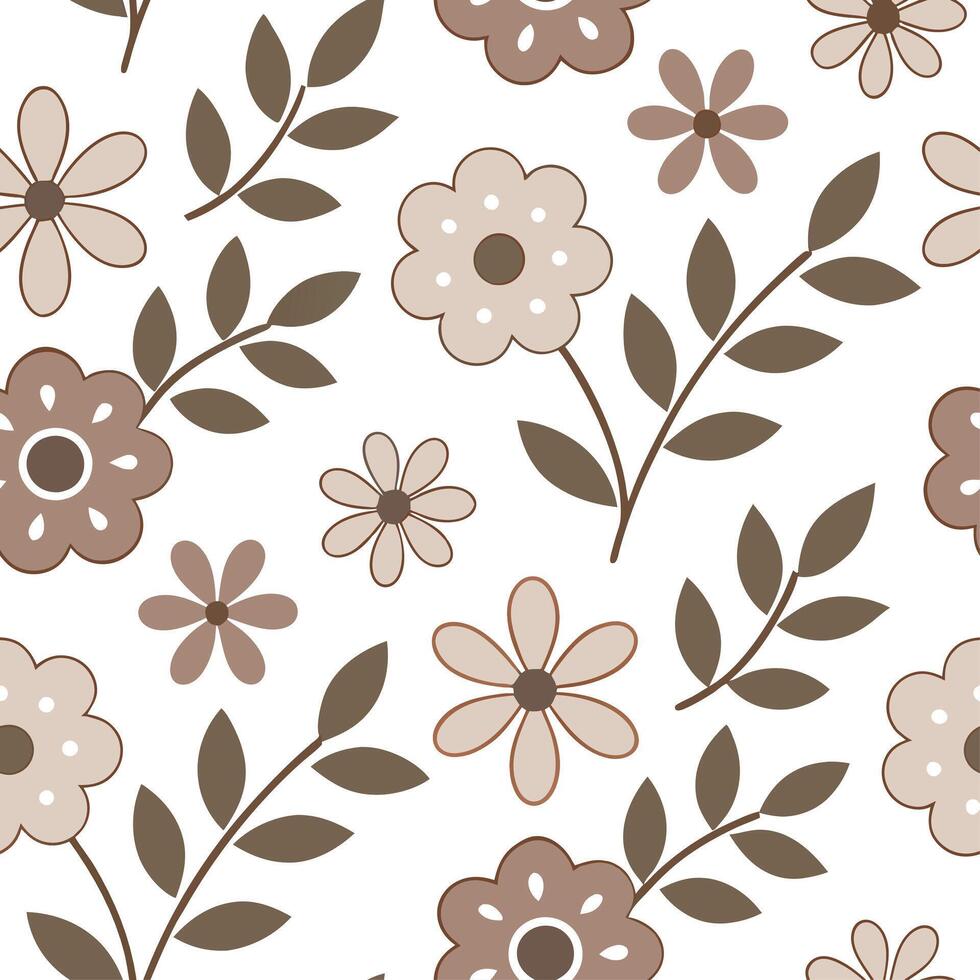 Retro summer flowers seamless pattern with vintage florals and muted earth tones for a nostalgic summer design concept as Nostalgic summer flower pattern with retro florals and mut Clear vector