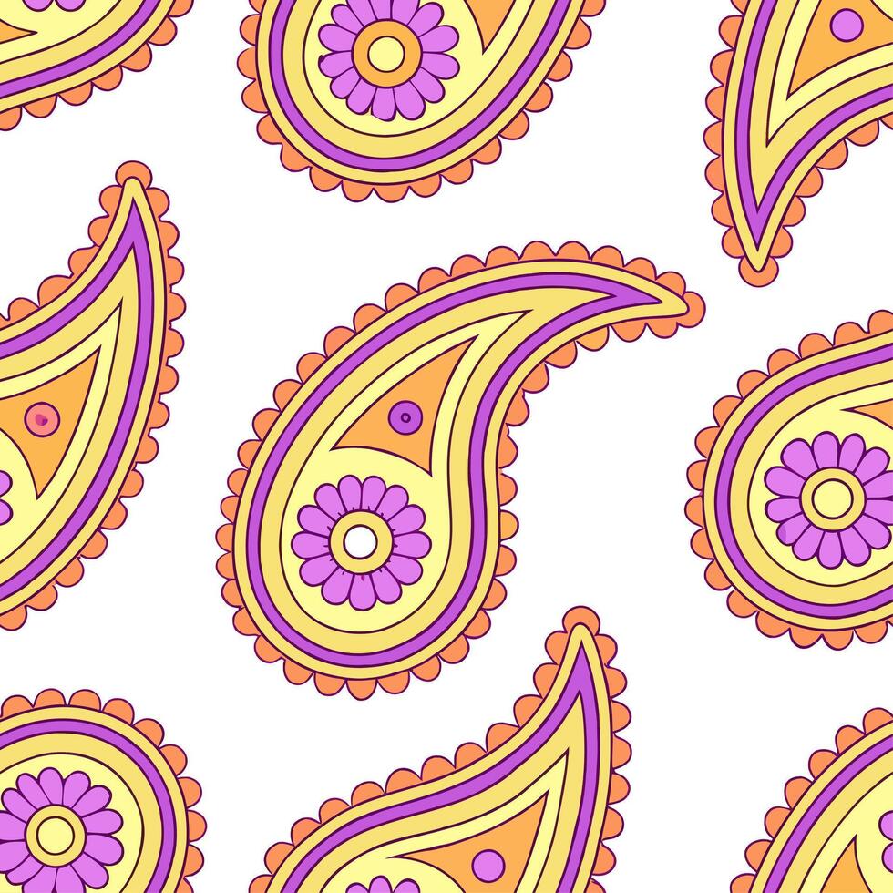 Retro paisley seamless pattern with vibrant colors and swirling designs for dynamic projects concept as Dynamic retro paisley pattern featuring vibrant colors and swirling designs Clear vector