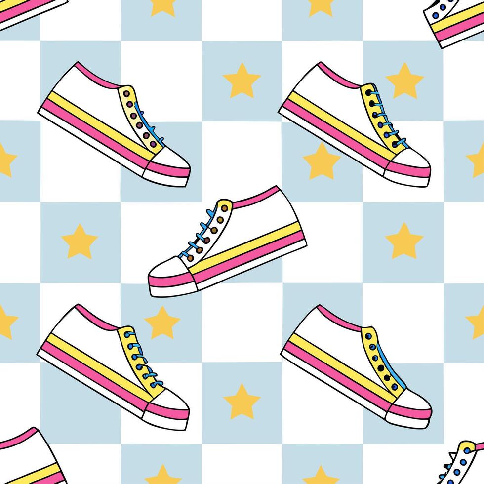 Retro checker seamless pattern with colorful squares and nostalgic vibes for playful designs concept as Playful retro checker pattern with colorful squares and nostalgic vibes perf Clear vector