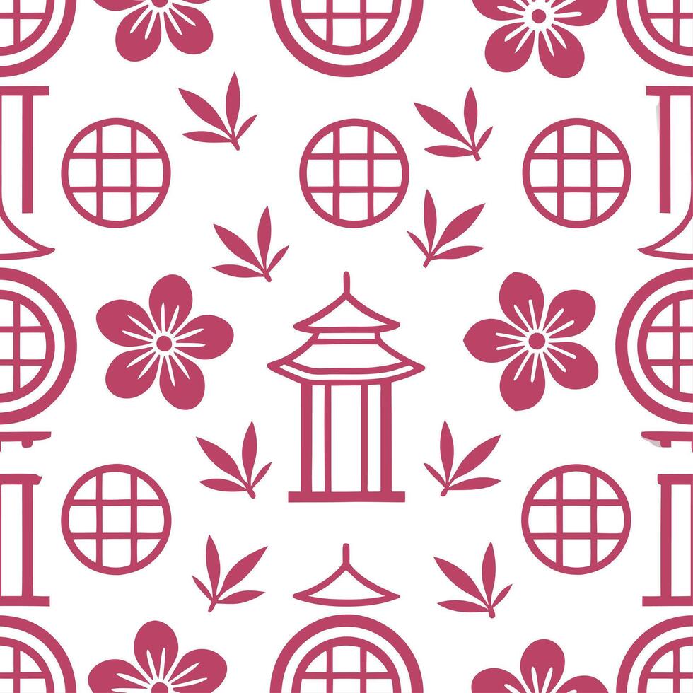 Produce seamless tile patterns featuring Asian cultural motifs balanced with modern minimalist design and clean white space concept as Asian cultural motifs seamlessly integrated i Clear vector