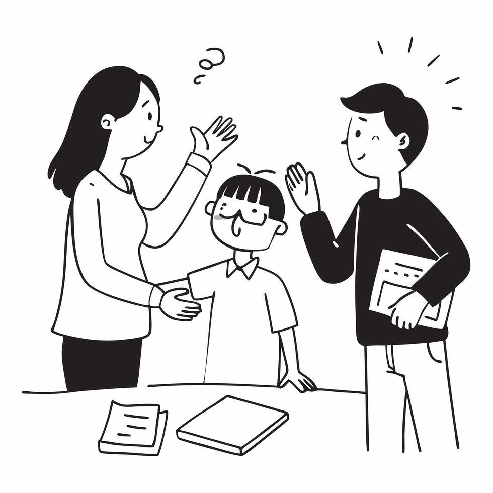 Parent using supportive body language while attending a school meeting concept as A parent using supportive body language while attending a school meeting emphasizing positive body Clear vector