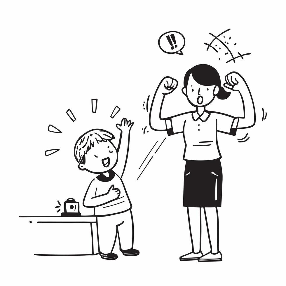 Parent using enthusiastic gestures to celebrate a childs achievement concept as A parent using enthusiastic gestures to celebrate a childs achievement emphasizing positive body lan Clear vector