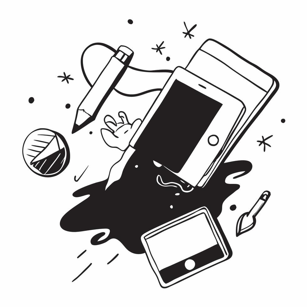 Overhead view of a workspace with a tablet and stylus symbolizing digital creativity in double exposure with copy space concept as An overhead view of a workspace intertwined with Clear Set 3 vector