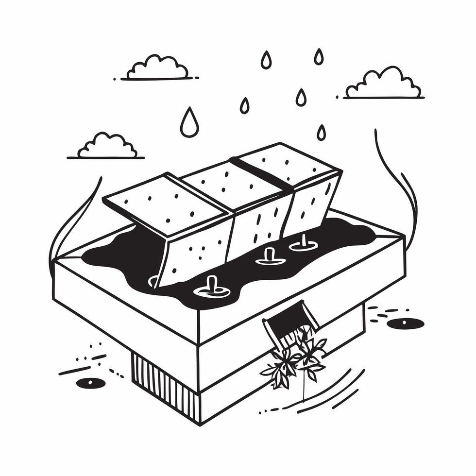 Overhead view of a rooftop garden with rainwater systems overlay symbolizing urban sustainability in double exposure with copy space concept as An overhead view of a rooftop garde Clear vector
