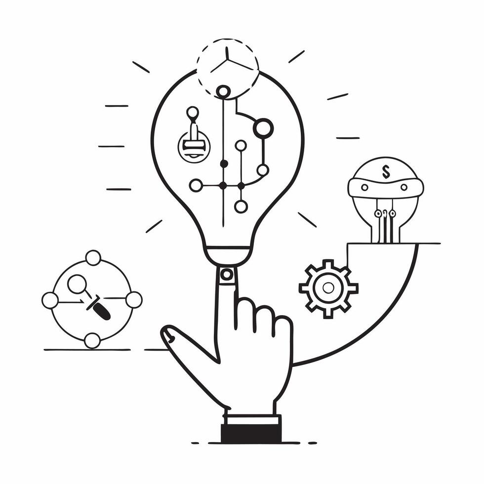 Overhead view of a leader with tech circuits and innovation symbols overlay symbolizing digital leadership in double exposure with copy space concept as An overhead view of a lead Clear vector