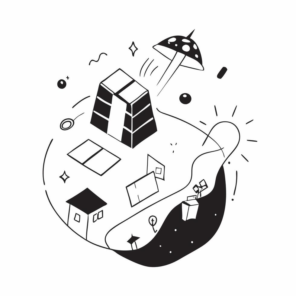 Overhead view of a mixed use development with wind and solar overlay symbolizing hybrid green solutions in double exposure with copy space concept as An overhead view of a mixed u Clear vector