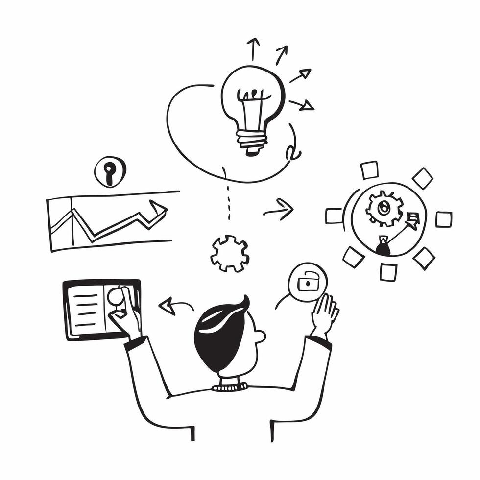 Overhead view of a leader with futuristic city and tech symbols overlay symbolizing urban innovation in leadership in double exposure with copy space concept as An overhead view o Clear vector
