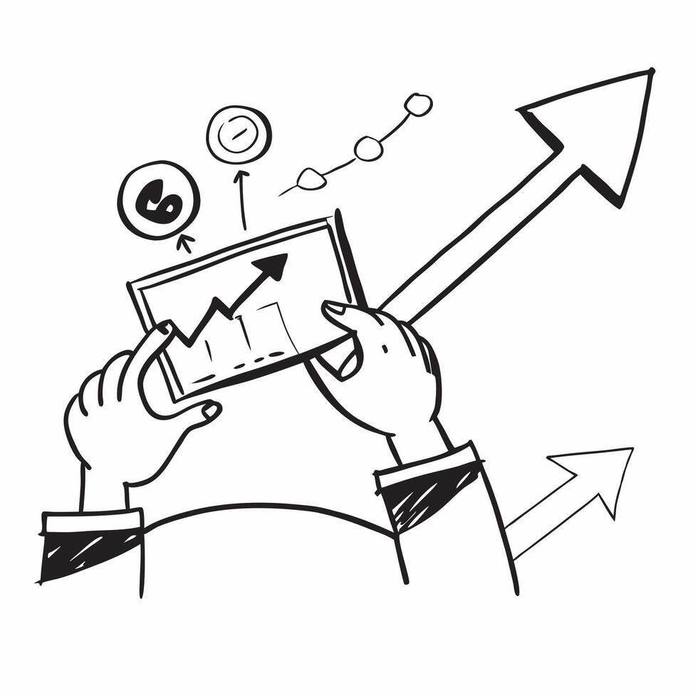 Overhead view of a corporate leader with chart and upward arrow overlay symbolizing growth leadership in double exposure with copy space concept as An overhead view of a corporate Clear vector
