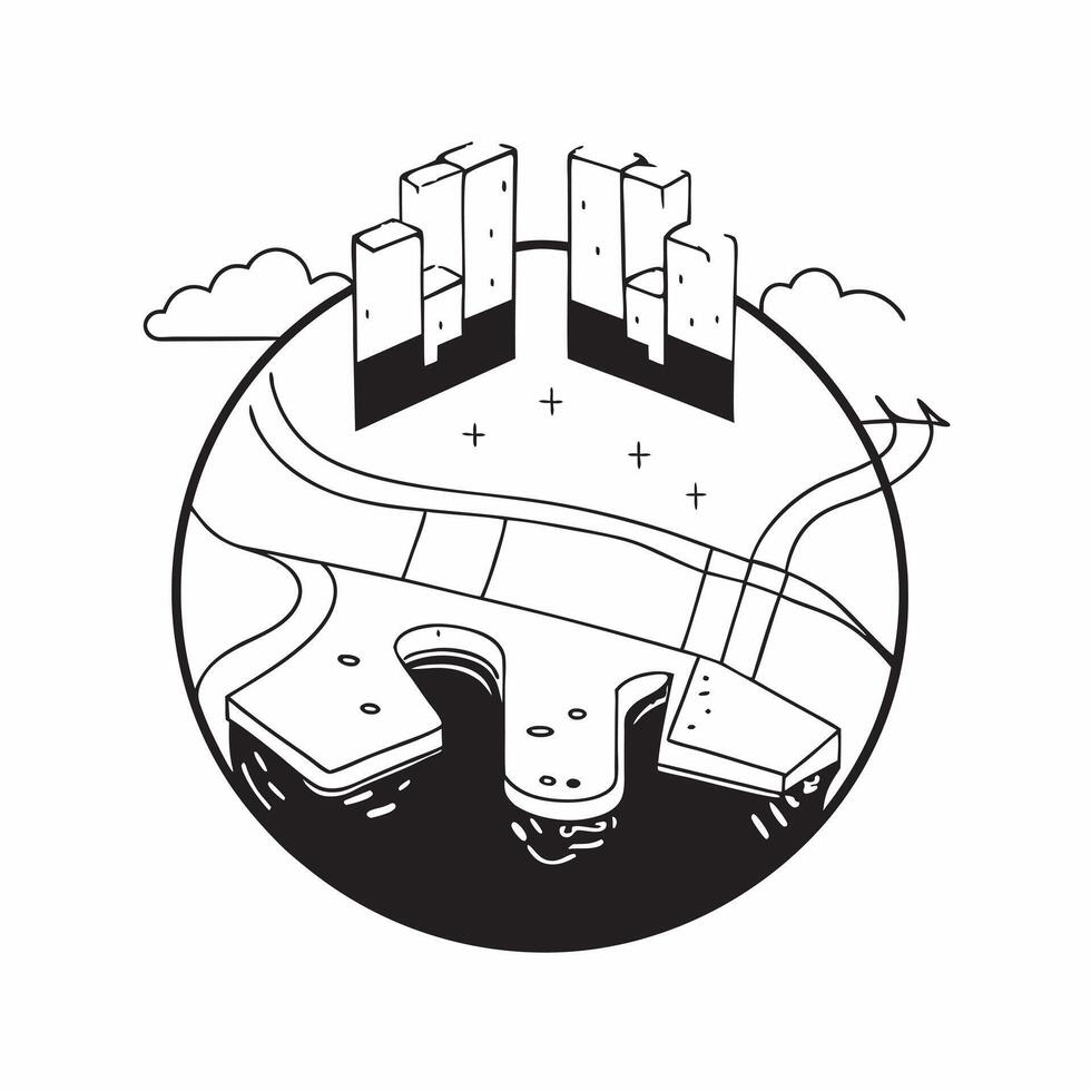 Overhead view of a cityscape with permeable pavement overlay symbolizing urban water management in double exposure with copy space concept as An overhead view of a cityscape inter Clear vector