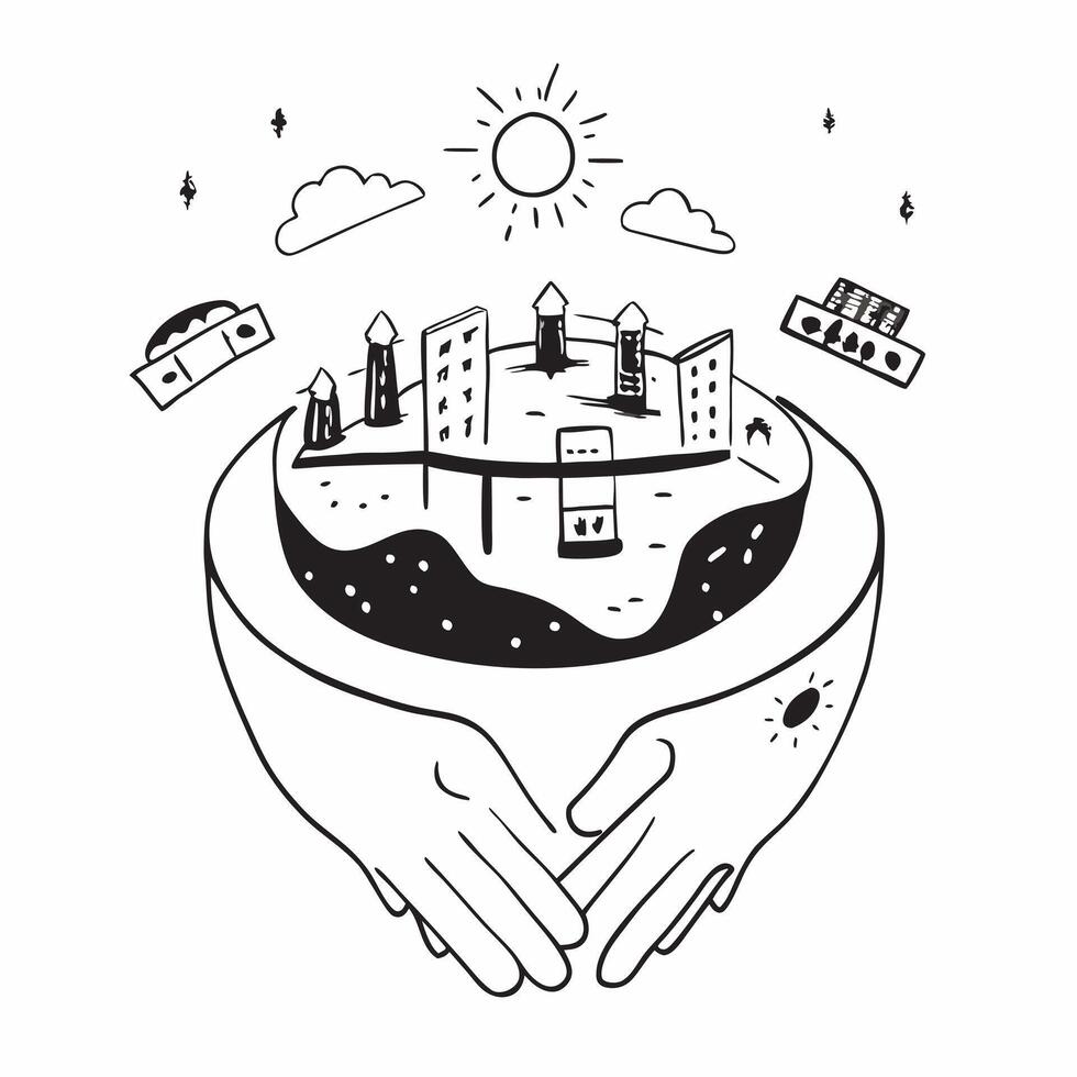 Overhead view of a city with solar roads and public green areas symbolizing renewable urban infrastructure in double exposure with copy space concept as An overhead view of a city Clear vector