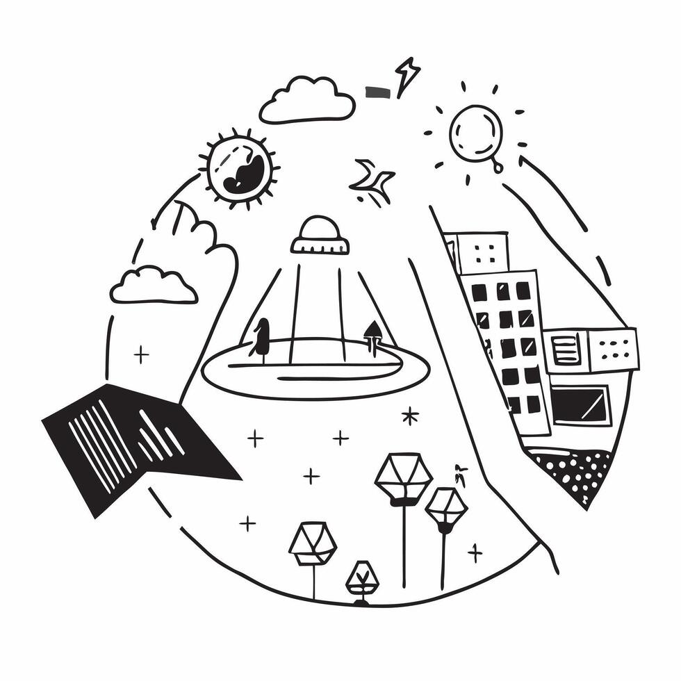 Overhead view of a city with smart grids and renewable energy symbolizing sustainable urban infrastructure in double exposure with copy space concept as An overhead view of a city Clear vector