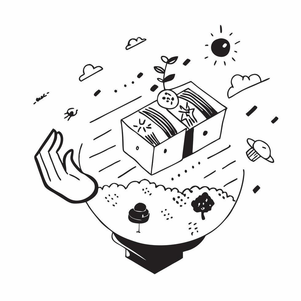 Overhead view of a city with rooftop farms and smart energy grids symbolizing sustainable urban farming in double exposure with copy space concept as An overhead view of a citysca Clear vector