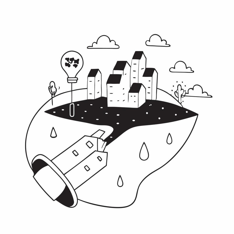 Overhead view of a city with smart irrigation overlay symbolizing urban green management in double exposure with copy space concept as An overhead view of a city intertwined with Clear vector