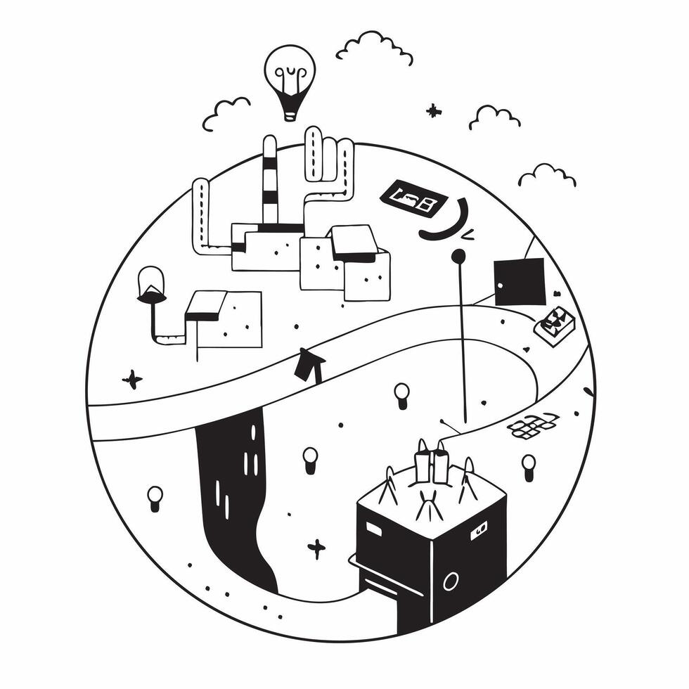 Overhead view of a city with community parks and smart lighting systems symbolizing green urban recreation in double exposure with copy space concept as An overhead view of a city Clear vector