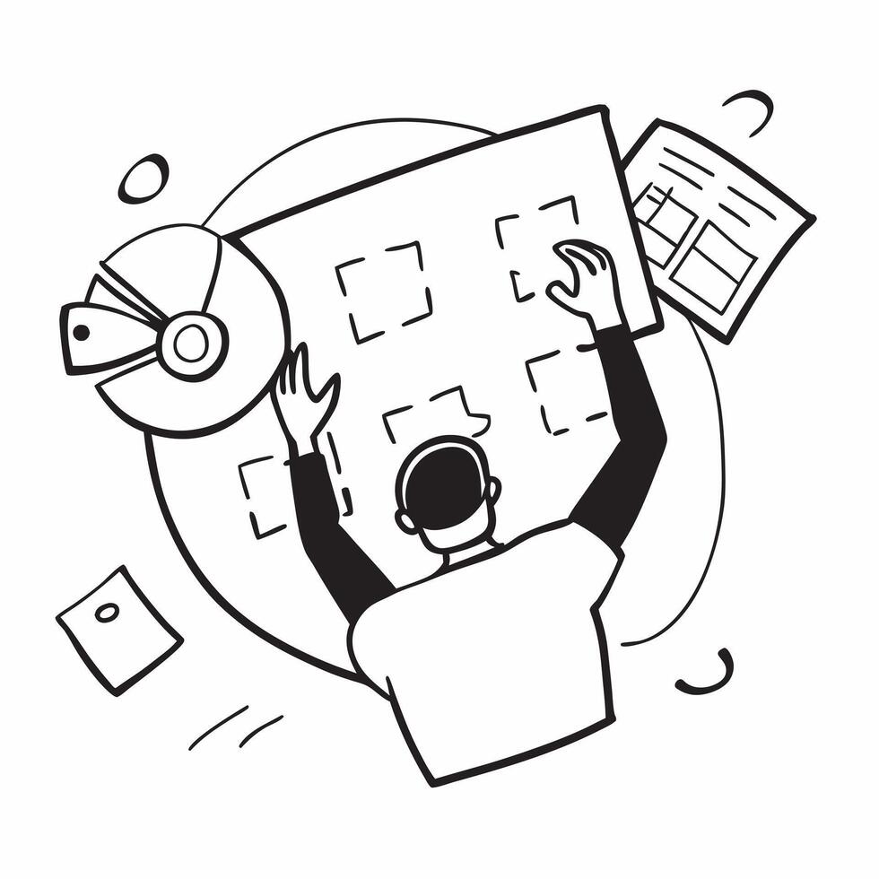 Overhead view of a business strategist with puzzle and digital interface overlay symbolizing strategic leadership in double exposure with copy space concept as An overhead view of Clear Set 2 vector
