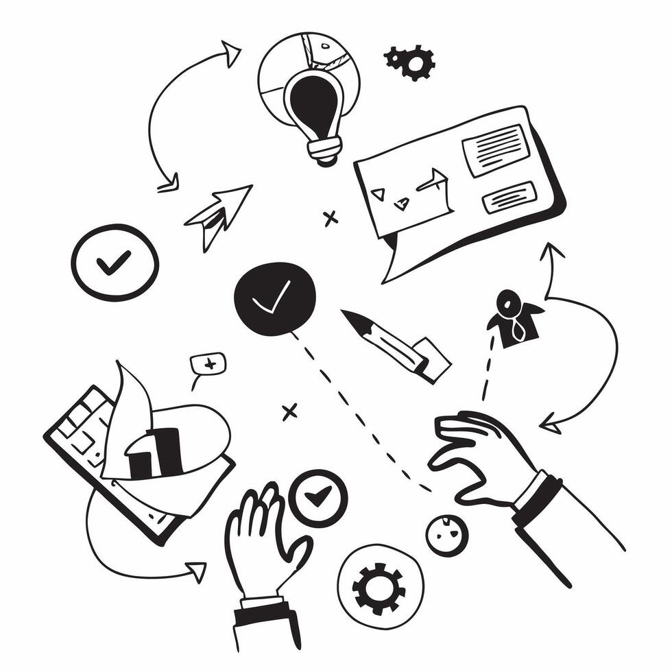 Overhead view of a business mentor with map and innovation icons overlay symbolizing guiding leadership in double exposure with copy space concept as An overhead view of a busines Clear vector