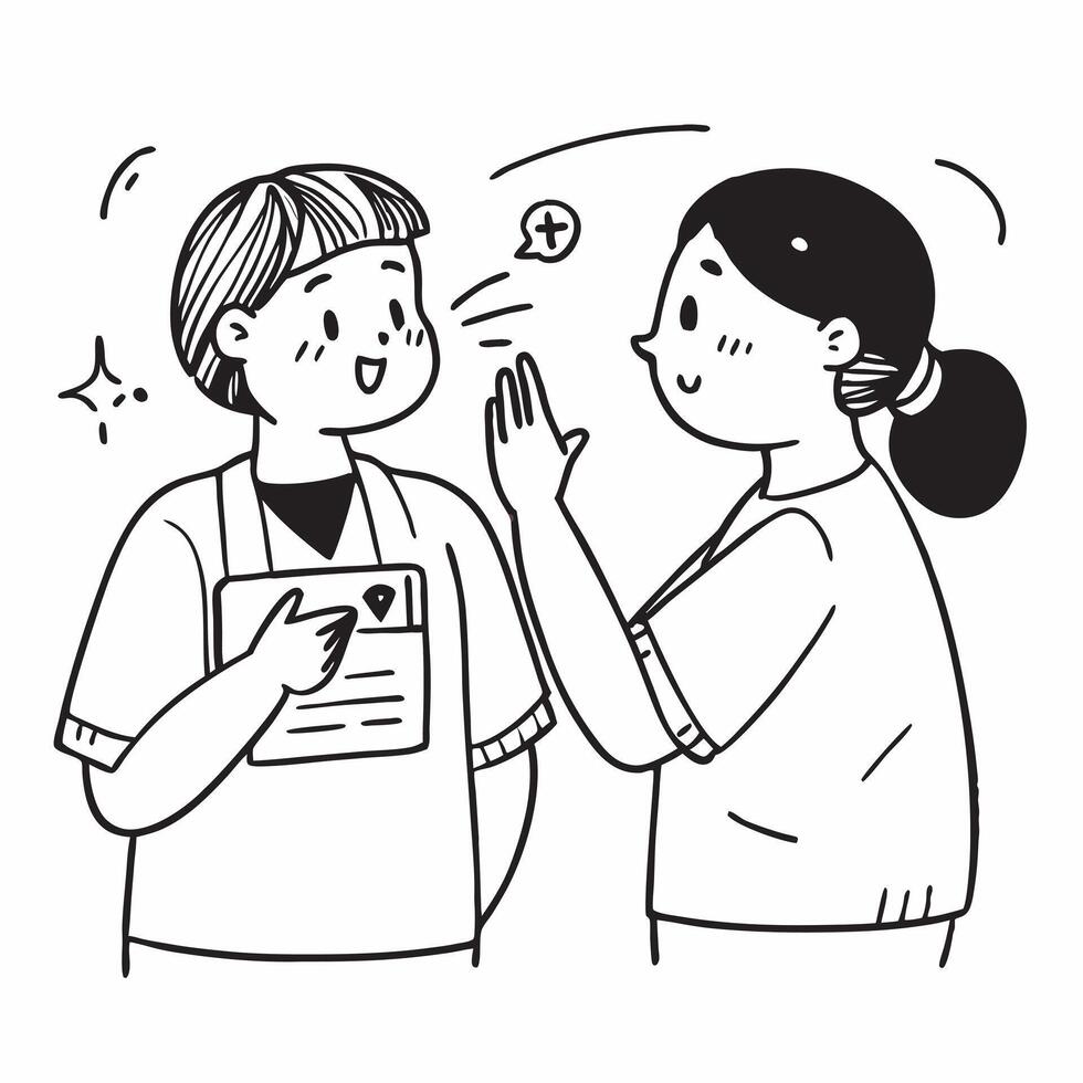 Nurse using positive gestures to explain a procedure to a patient concept as A nurse using positive gestures to explain a procedure to a patient showcasing positive body language e Clear vector