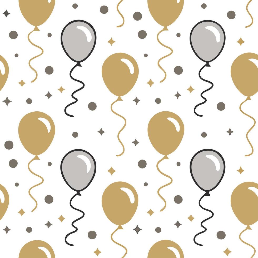 New Year seamless pattern with gold and silver balloons streamers and confetti for a glamorous holiday celebration concept as Glamorous New Year pattern with gold and silver balloo Clear vector