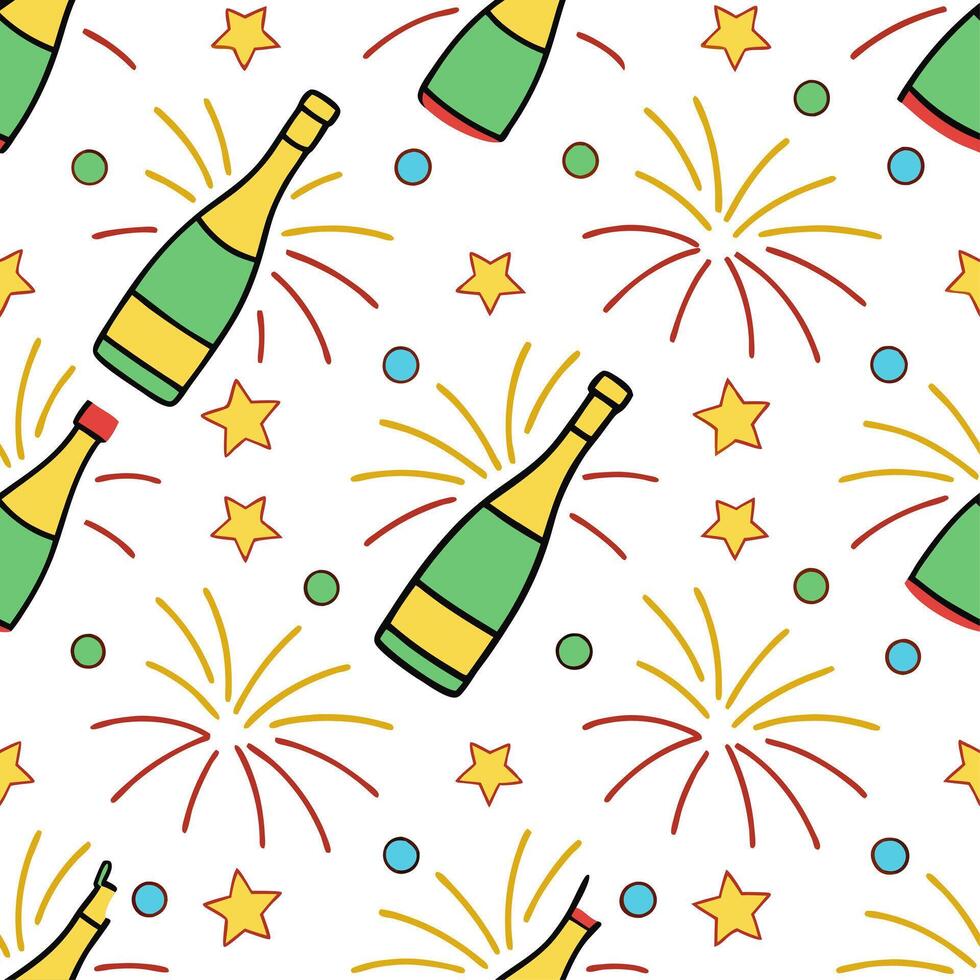New Year seamless pattern with fireworks sparkling stars and celebratory confetti for a festive New Year Eve look concept as Vibrant New Year pattern featuring fireworks stars and Clear vector