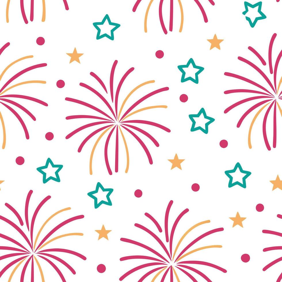 New Year seamless pattern with fireworks sparkling stars and celebratory confetti for a festive New Year Eve look concept as Vibrant New Year pattern featuring fireworks stars and Clear Set 2 vector