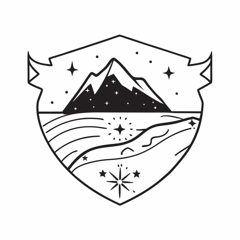 Mountain Ridge Under Stars concept as Stars twinkle above a rugged mountain ridge outlining the contours with a natural starry border in Photo Stock Concept Clear Set 2 vector