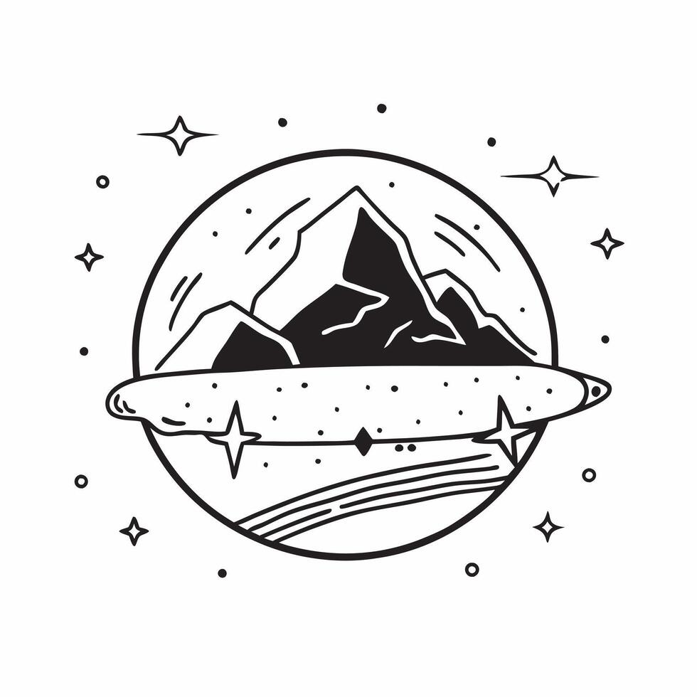 Mountain Ridge Under Stars concept as Stars twinkle above a rugged mountain ridge outlining the contours with a natural starry border in Photo Stock Concept Clear vector