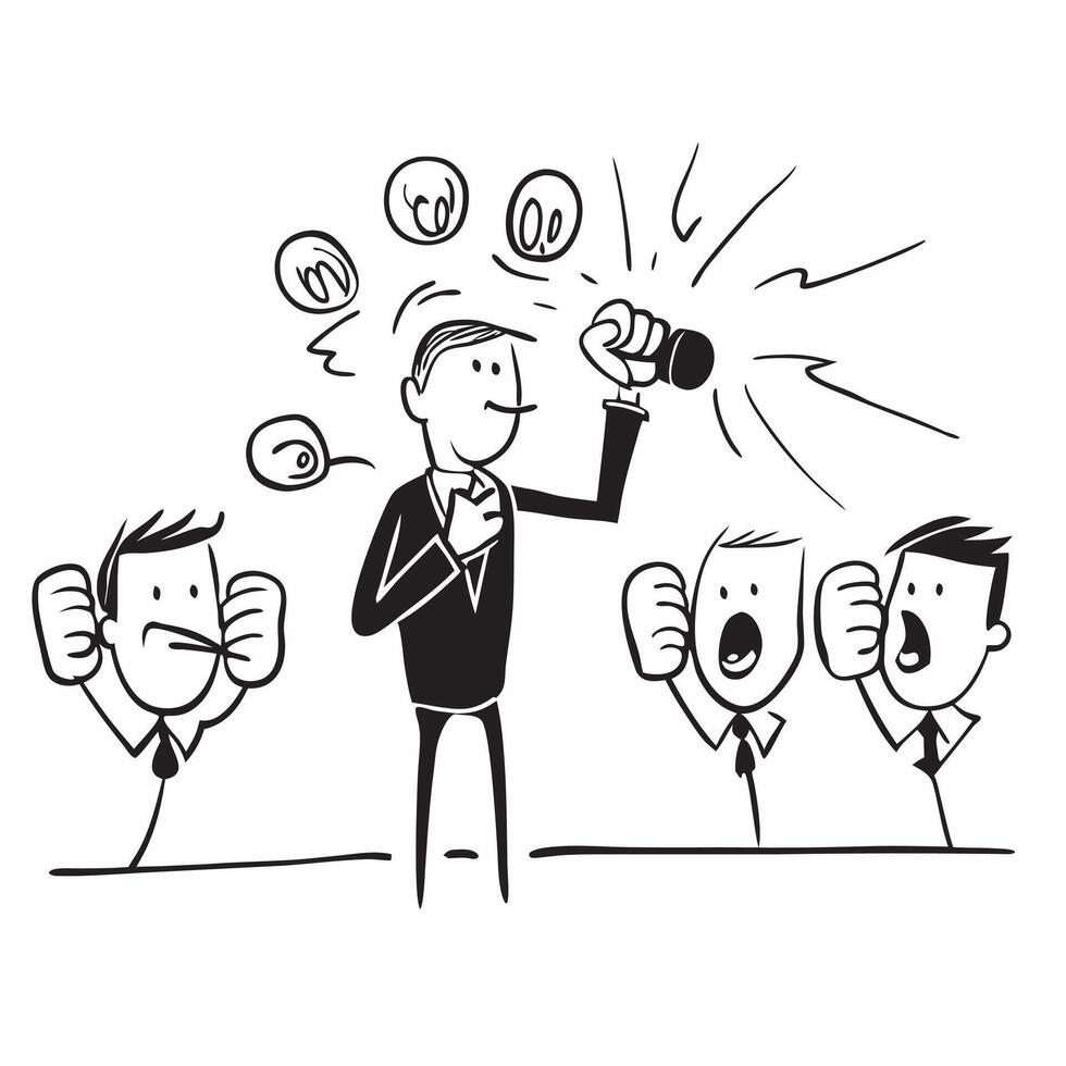 Motivational speaker using dynamic hand movements to engage an audience concept as A motivational speaker using dynamic hand movements to engage an audience highlighting positive b Clear vector