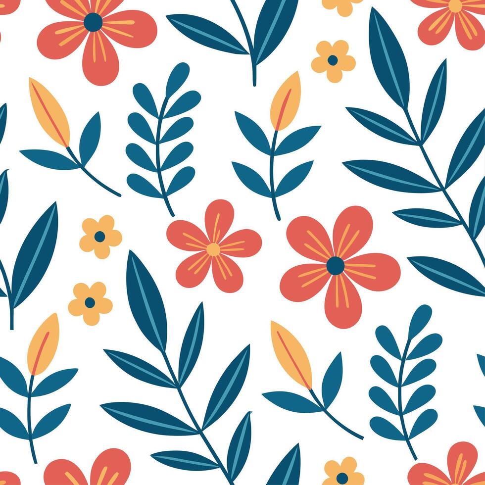 Modern spring floral seamless pattern with bold colors and dynamic shapes for contemporary designs concept as Bold spring floral pattern featuring dynamic shapes and vibrant colors Clear vector