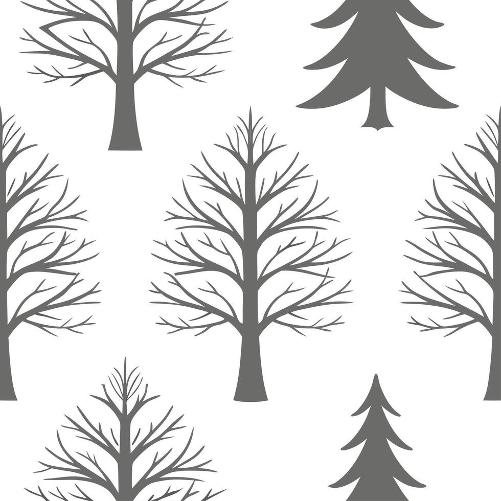 Minimalist winter seamless tile pattern with simple oak and pine silhouettes for modern decor concept as Simple oak and pine tree silhouettes arranged seamlessly for a minimalist a Clear vector