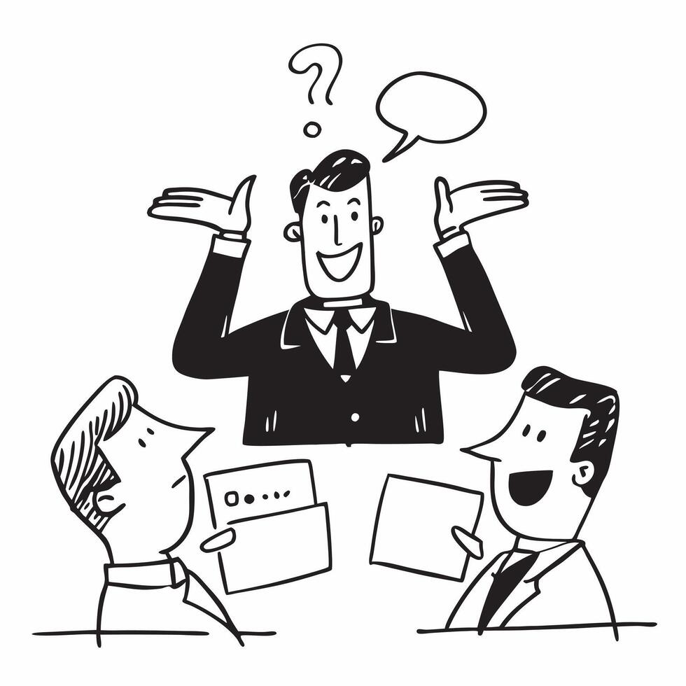 Manager using open arms and a friendly smile in a team meeting concept as A manager using open arms and a friendly smile in a team meeting showcasing positive body language approac Clear vector