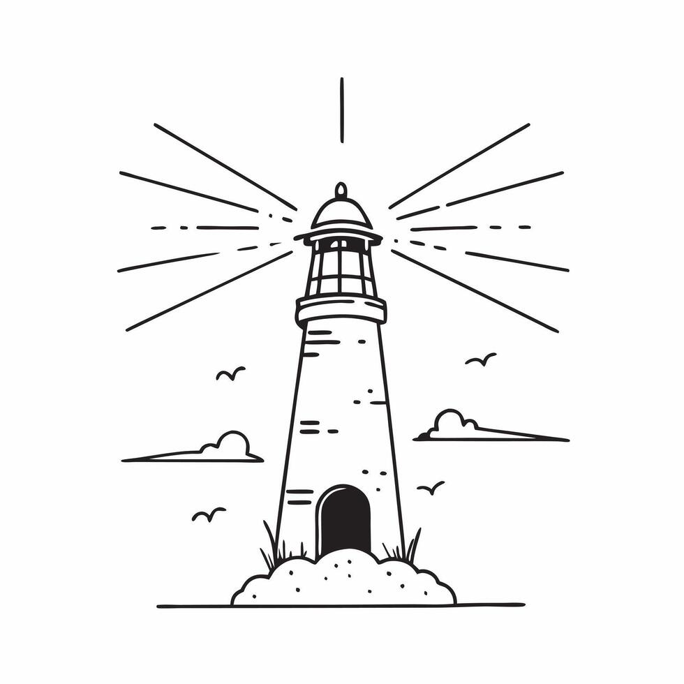 Lighthouse Sunset Watch concept as A historic lighthouse stands guard as the sun sets casting beams of light that guide sailors home in Photo Stock Concept Clear Set 2 vector