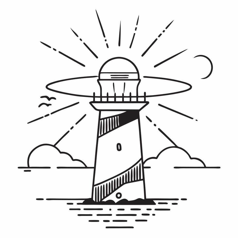 Lighthouse Sunset Watch concept as A historic lighthouse stands guard as the sun sets casting beams of light that guide sailors home in Photo Stock Concept Clear vector