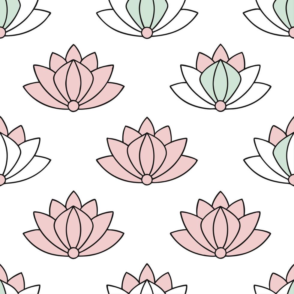 Korean hanbok patterns and lotus flowers seamless tile pattern with pastel colors and traditional designs for elegant decor concept as Pastel colored hanbok patterns and traditiona Clear vector
