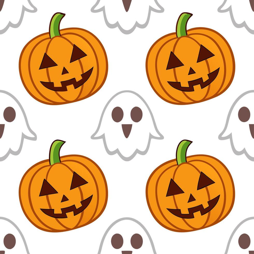 Jack o lanterns and ghosts seamless tile pattern with vibrant orange and spooky elements for festive Halloween decor concept as Vibrant orange jack o lanterns and spooky ghosts arr Clear vector