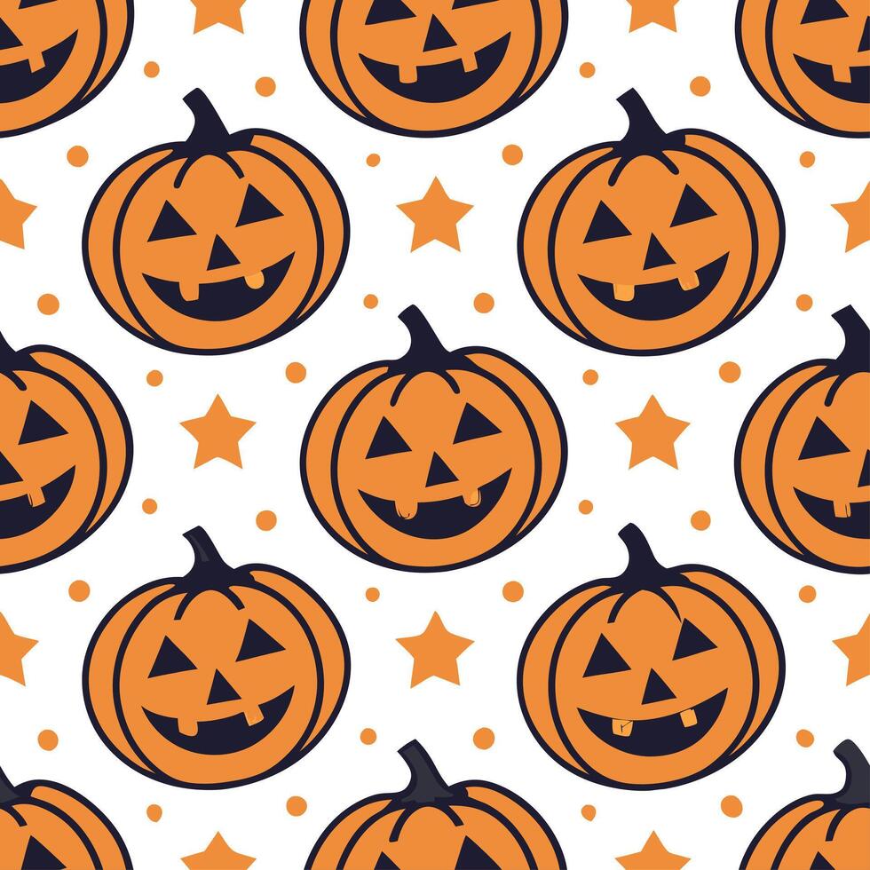 Jack o lanterns and witches seamless tile pattern with vibrant orange and magical elements for enchanting Halloween decor concept as Vibrant orange jack o lanterns and magical witc Clear Set 2 vector