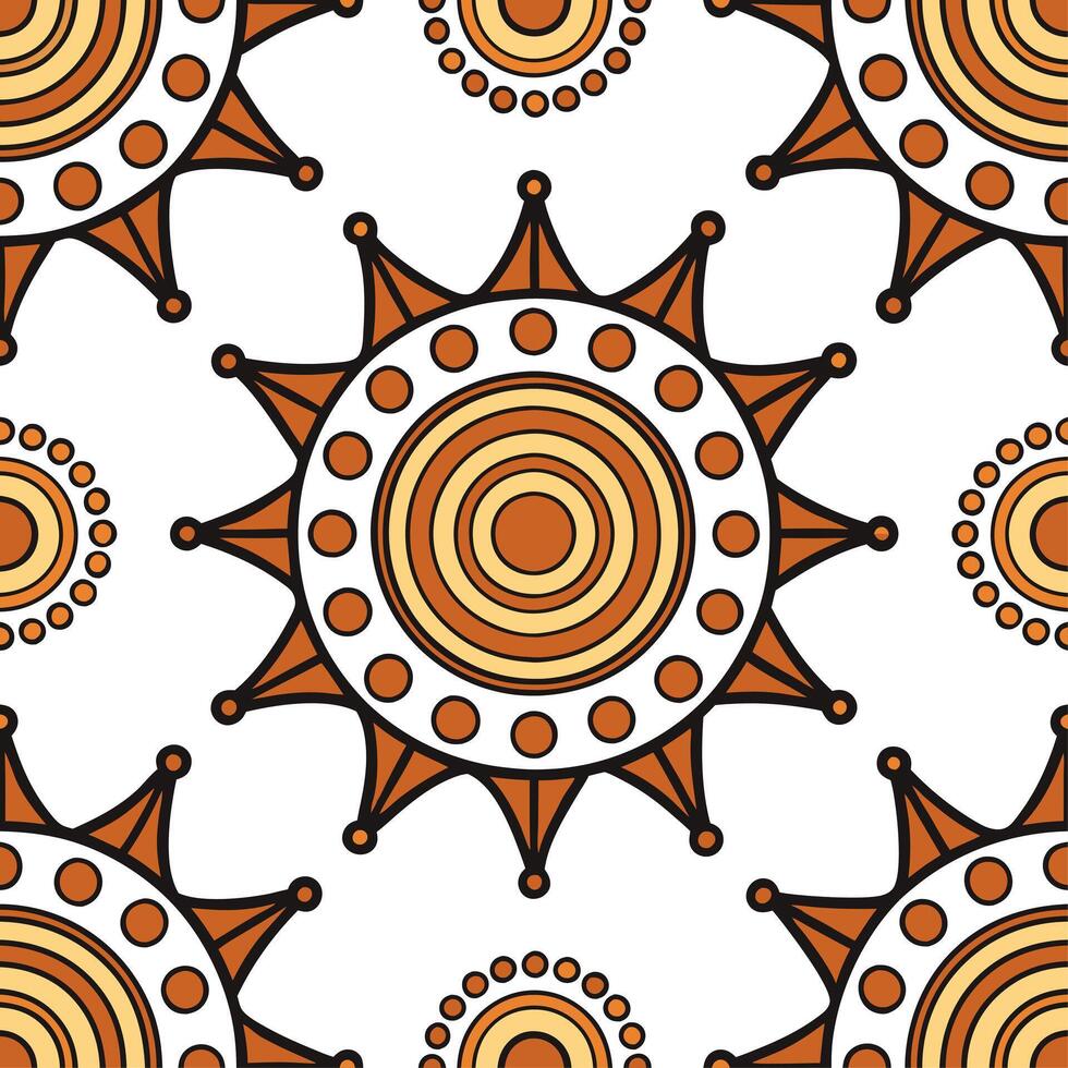 Illustrate seamless patterns influenced by Aboriginal art for use in creative industries ideal for product design branding and digital content generation concept as Incorporate sym Clear vector
