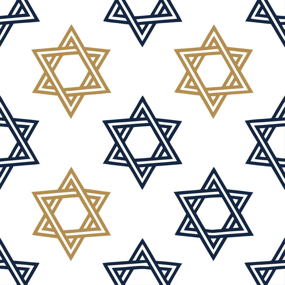Hanukkah stars seamless pattern with rich blue gold and silver tones for a traditional and elegant design concept as Traditional Hanukkah stars pattern with blue gold and silver to Clear vector
