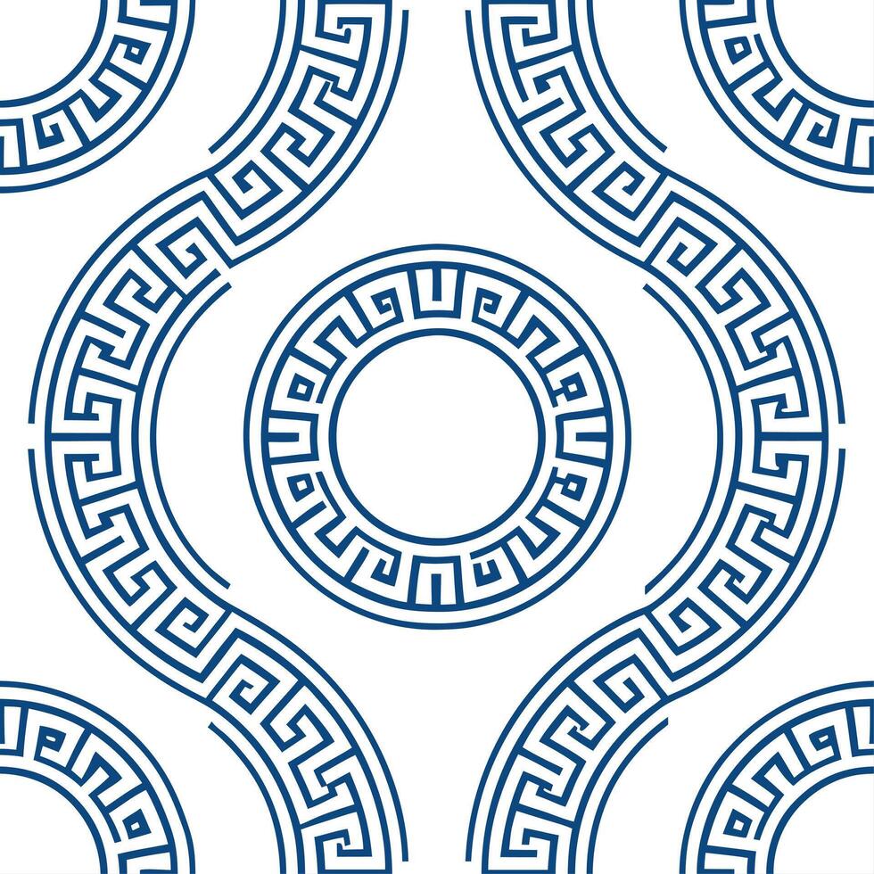 Greek Meander seamless tile pattern with blue and white tones and traditional patterns for coastal decor concept as Blue and white Greek meander patterns arranged seamlessly for co Clear vector