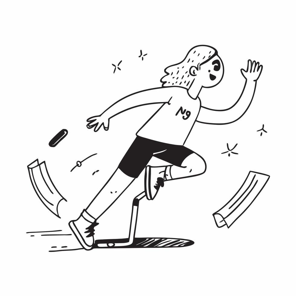 Girl with a prosthetic leg participating in track and field concept as A girl with a prosthetic leg joyfully participating in track and field events showcasing her skills inclusion Clear vector
