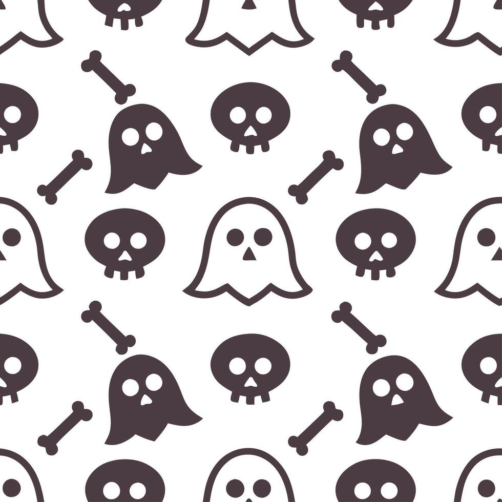 Ghosts and skeletons seamless tile pattern with spooky elements and dark hues for eerie Halloween decor concept as Spooky ghosts and skeletons arranged seamlessly with dark hues fo Clear vector