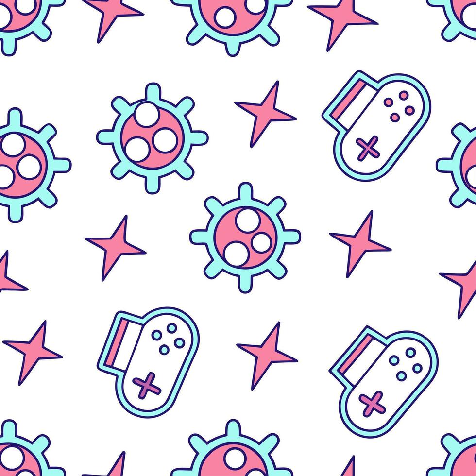 Generate seamless tile patterns with a cyberpunk aesthetic incorporating tech inspired symbols neon accents and white space separation concept as Tech inspired symbols neon accents Clear vector