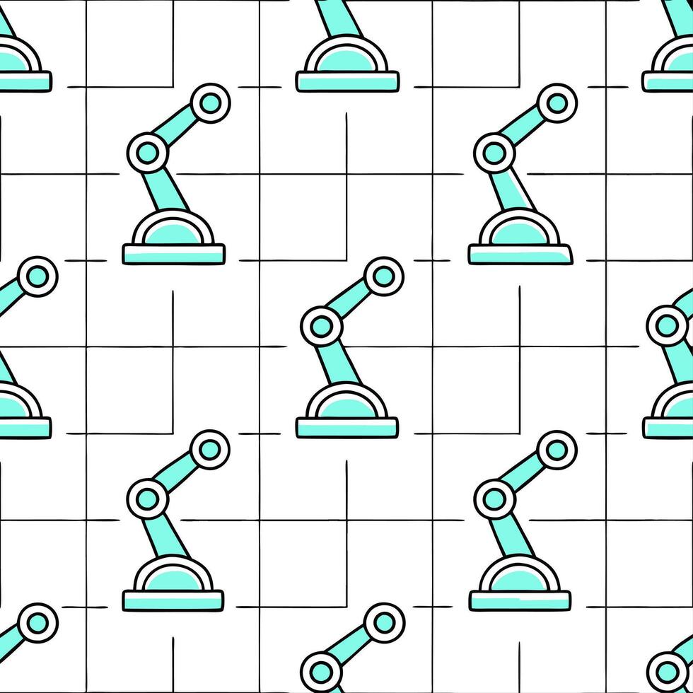 Generate seamless tile layouts featuring robotic arms mechanized joints subtle neon highlights and pristine white space for cosmic engineering flair concept as Mechanized robotic a Clear vector