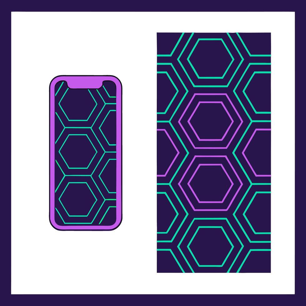 Futuristic seamless tile pattern featuring abstract geometric shapes in neon hues creating a dynamic digital interface aesthetic concept as A vibrant scene showcasing interconnecte Clear vector
