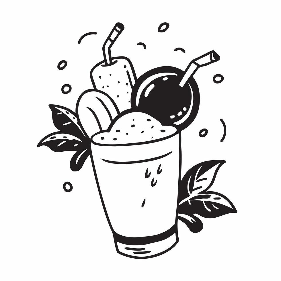 Fresh fruit smoothie with a tropical background concept as A fresh fruit smoothie with a tropical background with ample copyspace for text representing the refreshing and healthy d Clear vector
