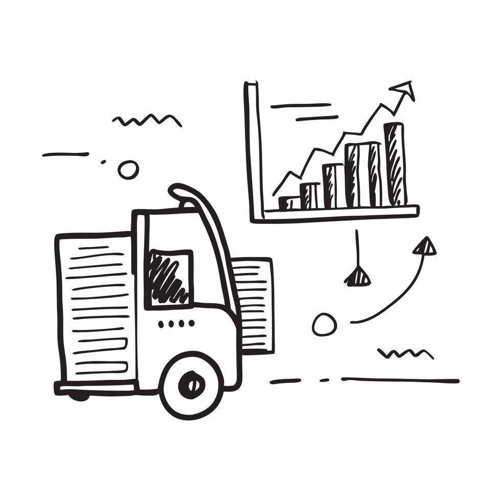 Forklift and a statistical analysis chart symbolizing statistical forecasting in double exposure with copy space concept as A forklift blended with a statistical analysis chart re Clear vector